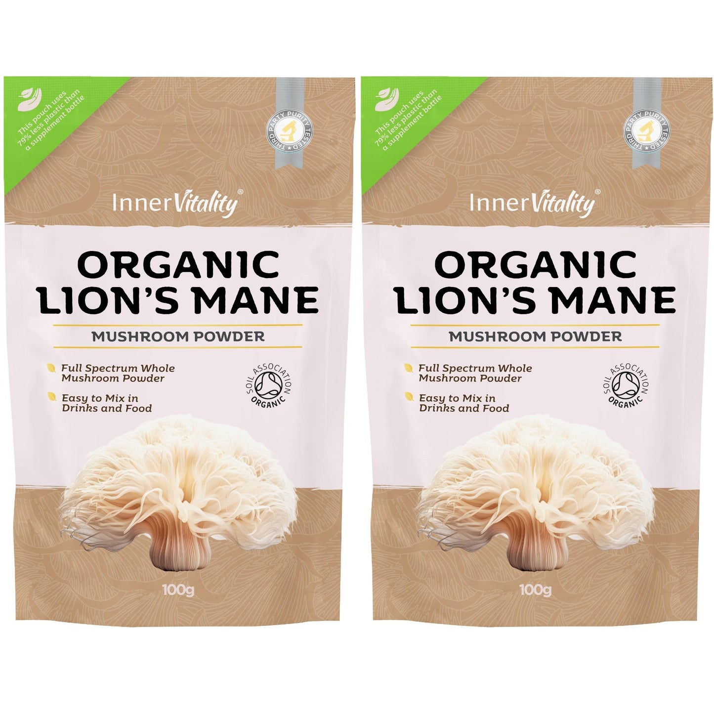 Organic Lions Mane Mushroom Powder - 200g High Strength Full Spectrum Lions Mane Supplement to Support Brain & Mental Performance by Inner Vitality