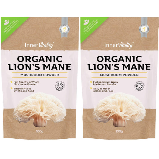 Organic Lions Mane Mushroom Powder - 200g High Strength Full Spectrum Lions Mane Supplement to Support Brain & Mental Performance by Inner Vitality