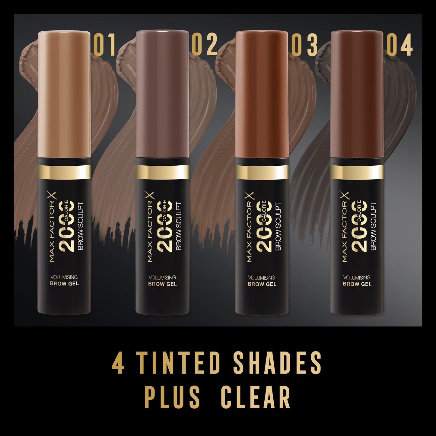 Max Factor 2000 Calorie Volumising Brow Sculpt Gel, Long-Lasting, Plumped & Fuller-Looking Brows, Waterproof, Smudge-Proof, Shapes & Intensifies, 001 Dark Blonde, 4.5ml
