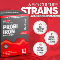 Biostren Probi Iron | 2 in 1 Bio Cultures Complex Plus Iron for Ultimate Gut Health and Hemoglobin Support | Probiotic | Red Blood Cells | Bloat Relief | Digestion | IBS | 60 Capsules
