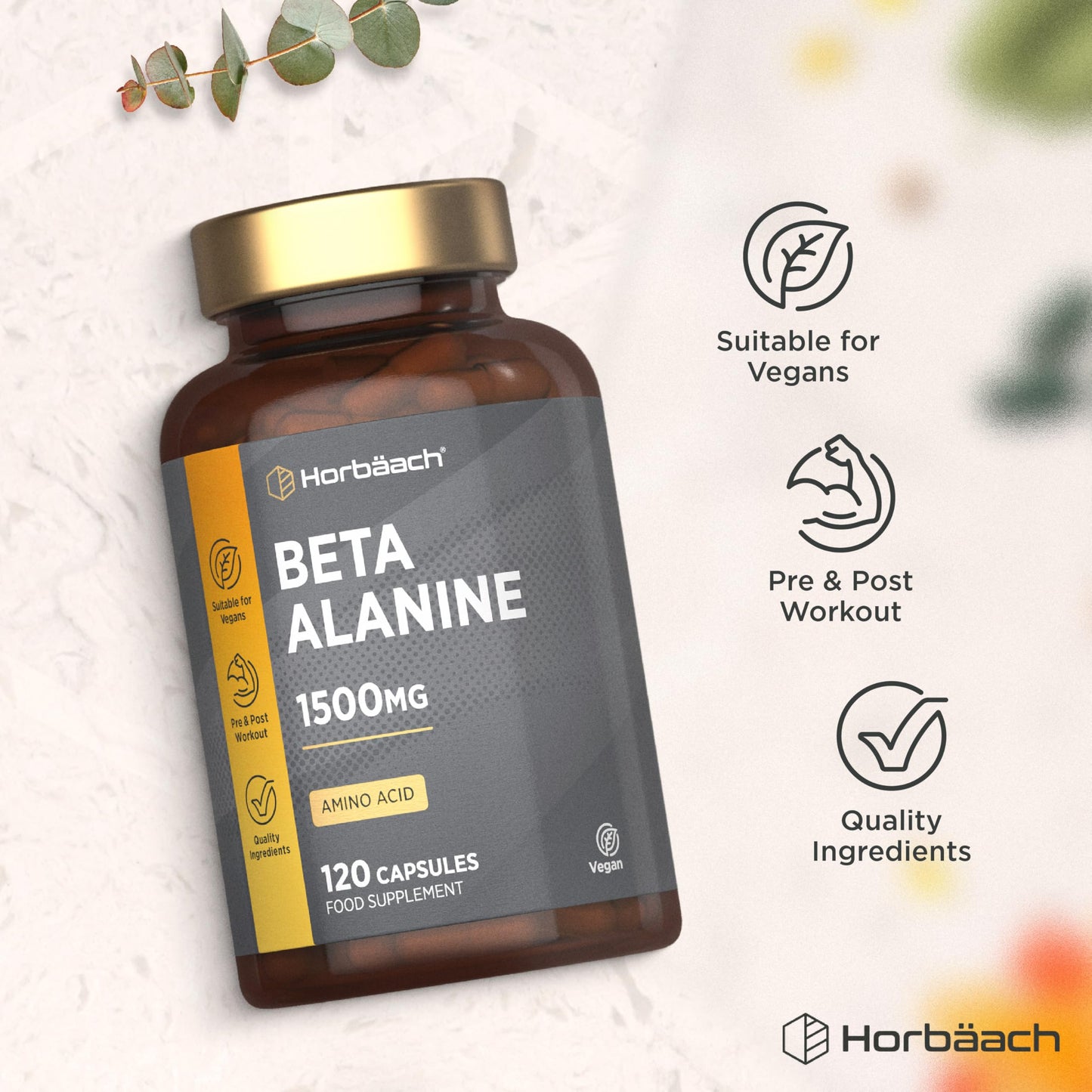 Horbäach Beta Alanine 1500mg | 120 Vegan Capsules | Premium Amino Acid Supplement for Men & Women | by Horbaach