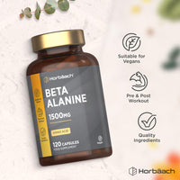 Horbäach Beta Alanine 1500mg | 120 Vegan Capsules | Premium Amino Acid Supplement for Men & Women | by Horbaach