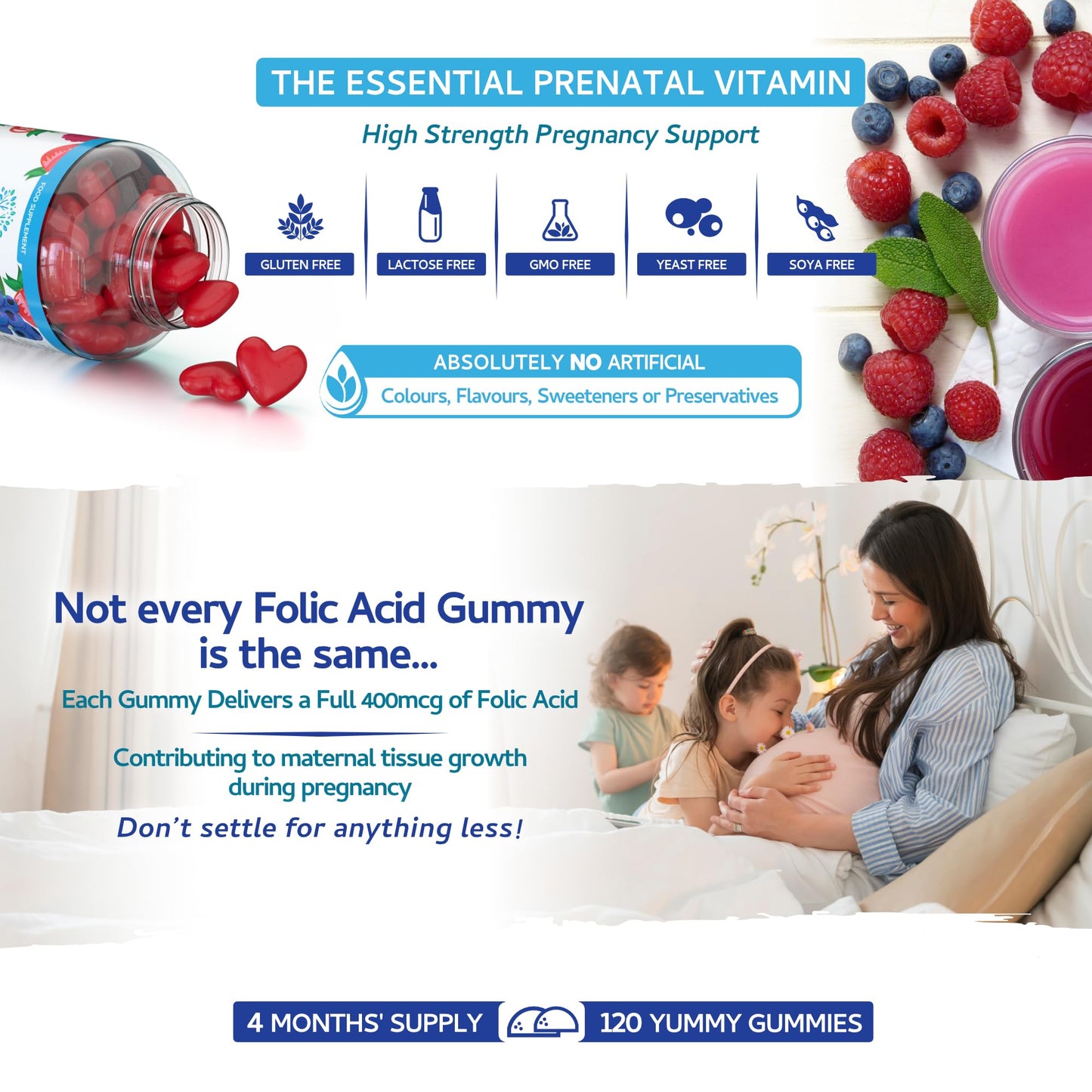 swiss bioenergetics Folic Acid Gummies - 400μg, 120 Natural Berry Flavoured & Vegan Gummies - High Strength Vitamin B9 Folic Acid Pregnancy Support Prenatal Vitamin - No Artificial Sweeteners or Flavours – UK Made