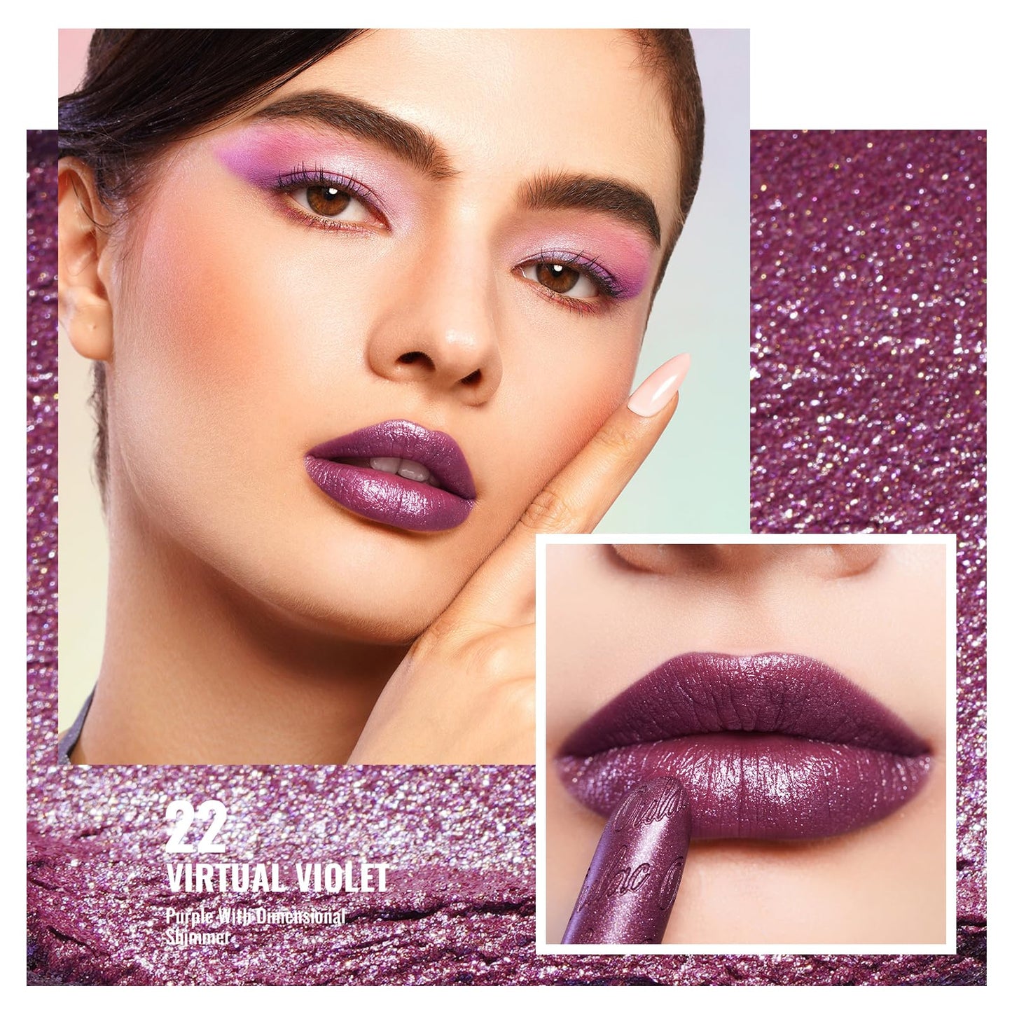 Oulac OULAC Metallic Shine Glitter Lipstick, Purple High Impact Lipcolor, Lightweight Soft and Ultra Hydrating, Long Lasting, Vegan & Cruelty-Free, Full-Coverage 4.3 g/0.15 22 Virtual Violet