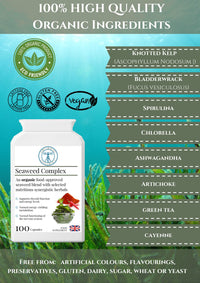 Complementary Supplements - Organic Seaweed Complex - Herbal Thyroid Health Support - Fucus Vesiculosus Bladderwrack, Kelp, Spirulina, Chlorella, Ashwagandha | 100 Capsules