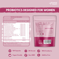 Hybrid Health Probiotics for Women | 120 Vegan Capsules | 50 Billion CFU Womens Probiotics for Gut Health | 11 Probiotic Researched Strains with Prebiotics & Cranberry Extract | Vegan Non-GMO