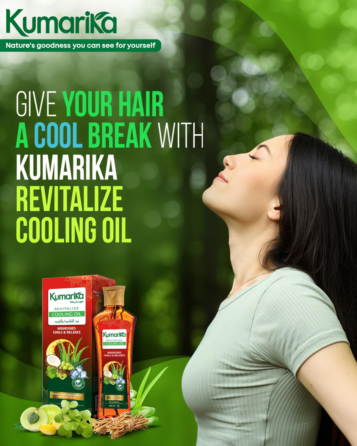 Kumarika Revitalize Cooling Oil 200ml: Noursishes, relaxes and cools with 100% Natural extracts, message and remove the stress with cooling relaxation