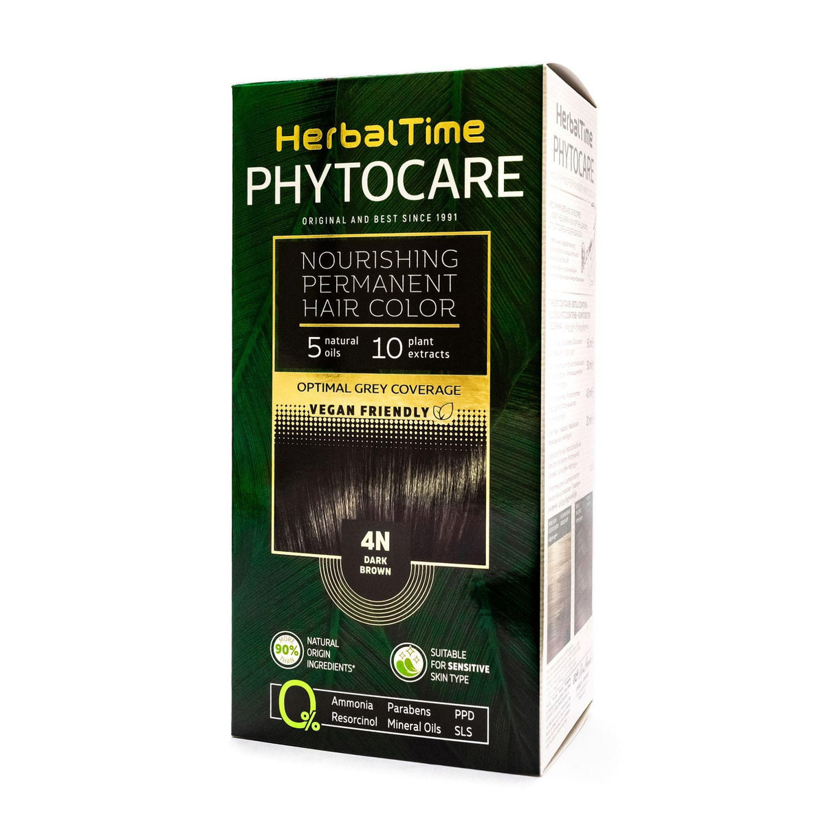 Herbal Time Phytocare Permanent Hair Dye Color Dark Brown 4N | Professional Natural Hair Dye Kit | Nourish and Protect Your Hair | Ammonia, PPD and SLS Free | 124.5 ml