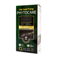 Herbal Time Phytocare Permanent Hair Dye Color Dark Brown 4N | Professional Natural Hair Dye Kit | Nourish and Protect Your Hair | Ammonia, PPD and SLS Free | 124.5 ml