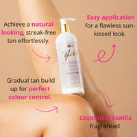 Skinny Tan Body Glow Moisturising Gradual Tan Lotion - Fake Tan Moisturiser, Cruelty-Free, Paraben Free & Vegan Tanning Moisturiser, Body Lotion with Coconut & Vanilla Aroma, 280ml Plus Mitt Bundle.