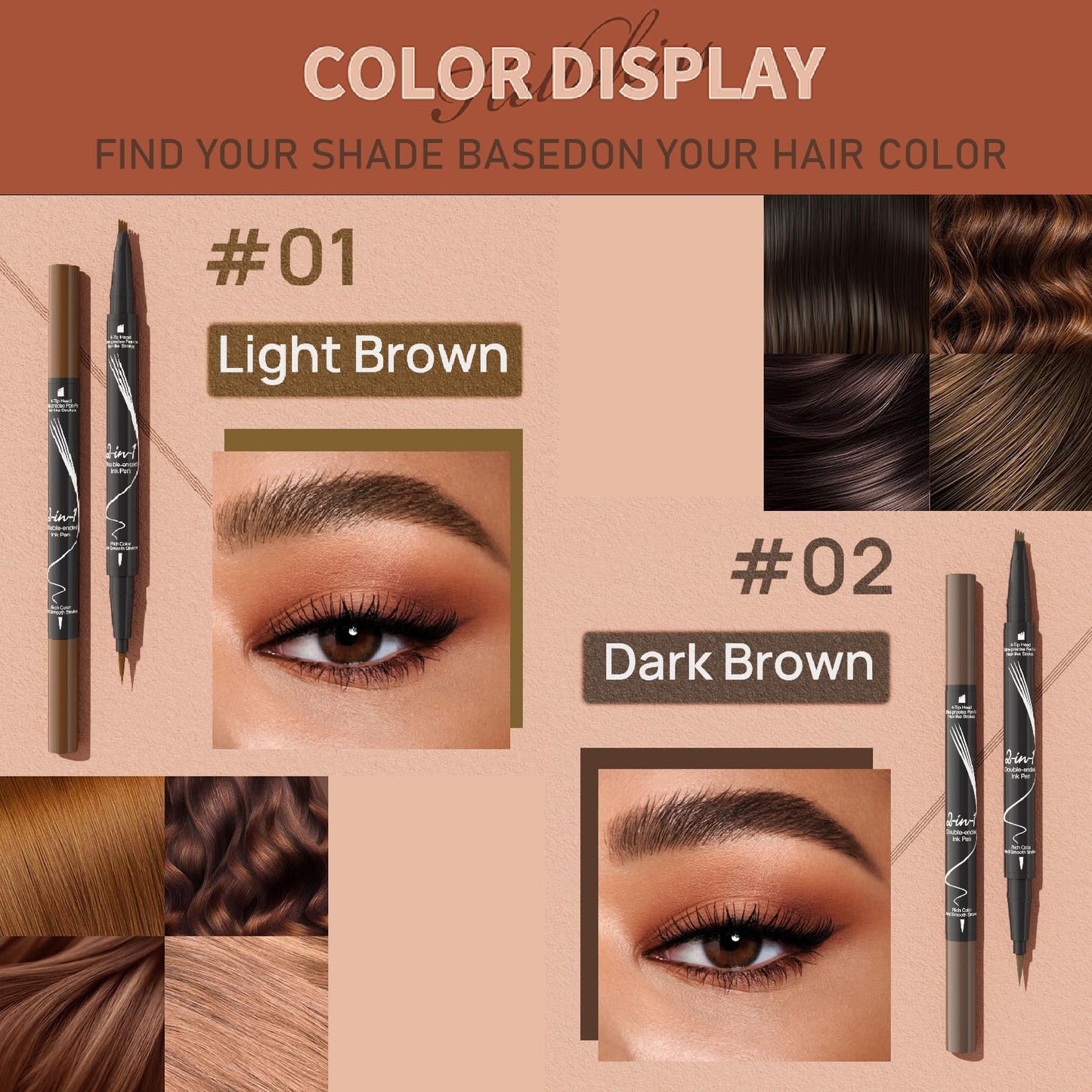 Mikloven 2-in-1 Waterproof Eyebrow Pencil – Dual-Ended Brow Pen with 4-Fork Tip & Precision Brush for Natural Hair-Like Strokes – Ultra-Fine, Smudge-Proof Tint that Lasts All Day (Light Brown)