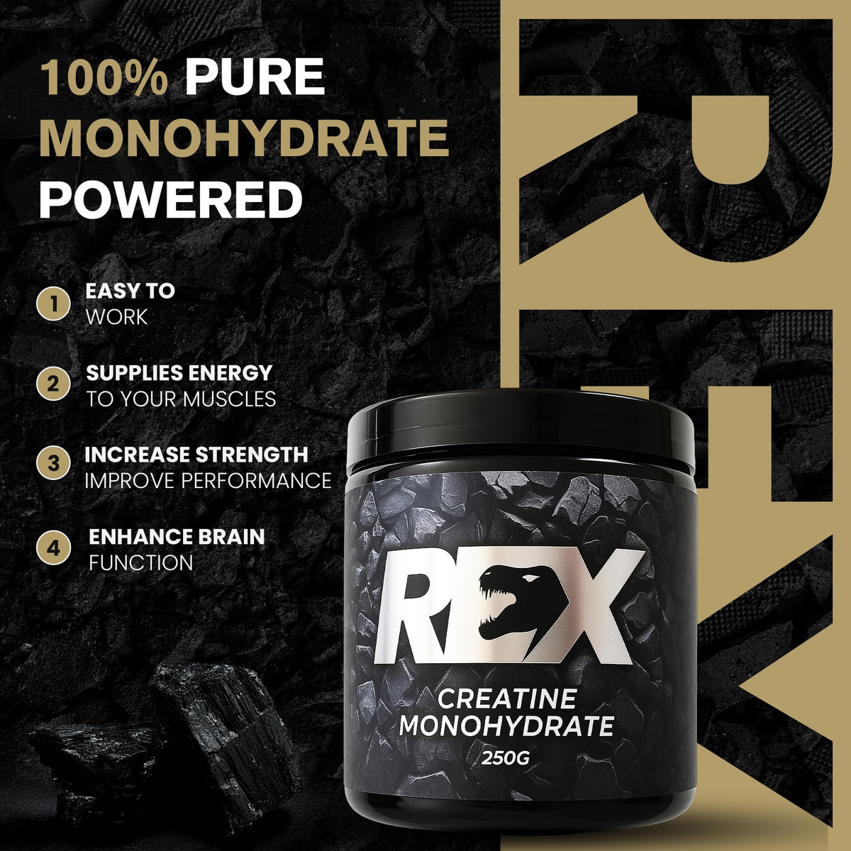 TREX FITNESS Creatine Monohydrate Powder 250G - 100% Clean and Unflavoured Creatine | Micronized Gym Supplements | Pure Vegan Creatine for Men & Women | ISO Certified Performance & Muscle Recovery Supplement