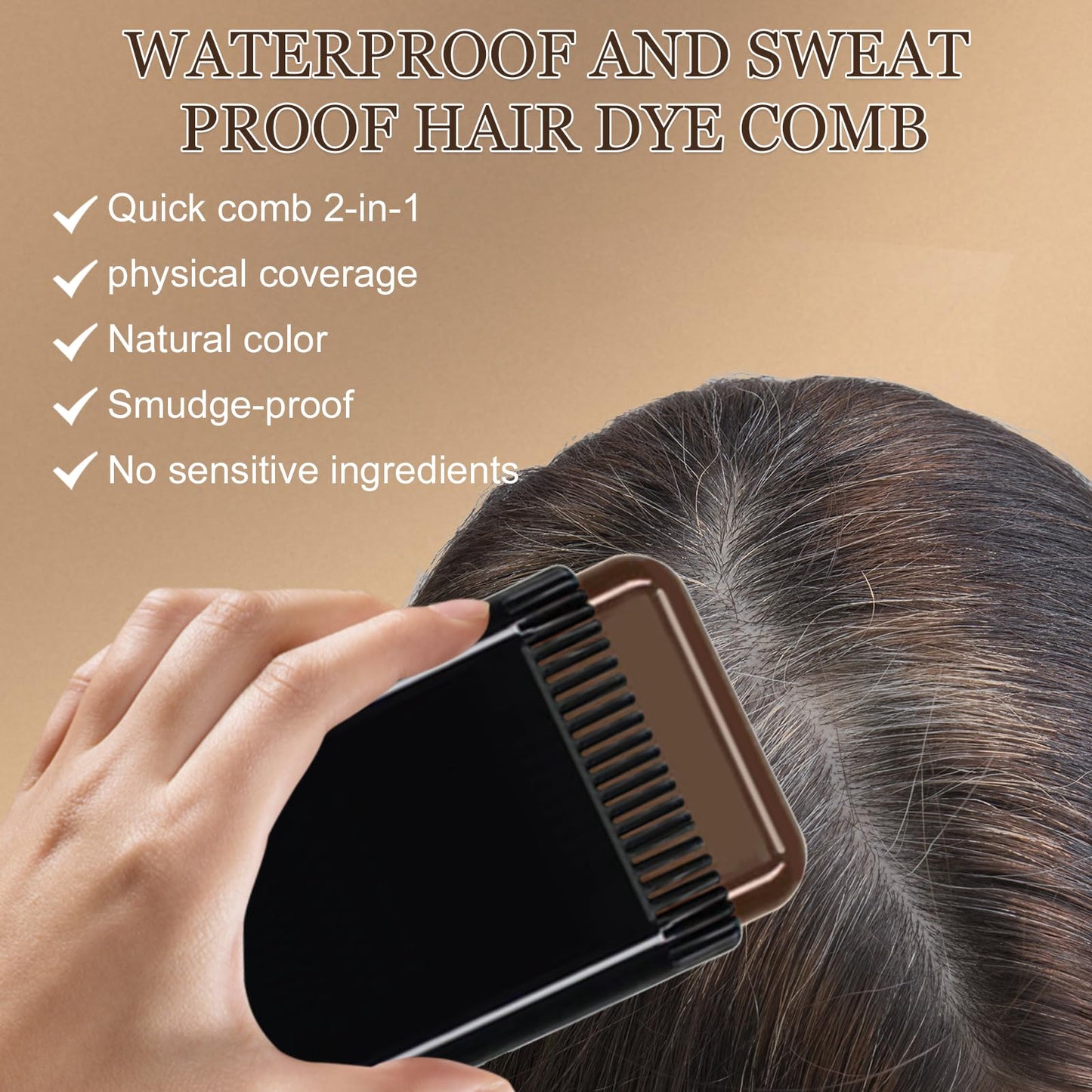 JOVIAL Hair Dye Comb, 2-in-1 Instant Hair Colour Stick with Built-In Comb, Waterproof & Sweat-proof, Portable Grey Hair Cover Up, Root Touch Up Dye Hair Concealer for Women & Men (Dark Brwon)