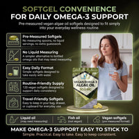 NutriVolv Vegan Omega 3 Algae Oil 500mg | 120 Vegan Softgels | DHA 200mg & EPA 100mg | Vegan Alternative to Omega 3 Fish Oil | Supports Eye, Brain & Heart Health | Essential Fatty Acid