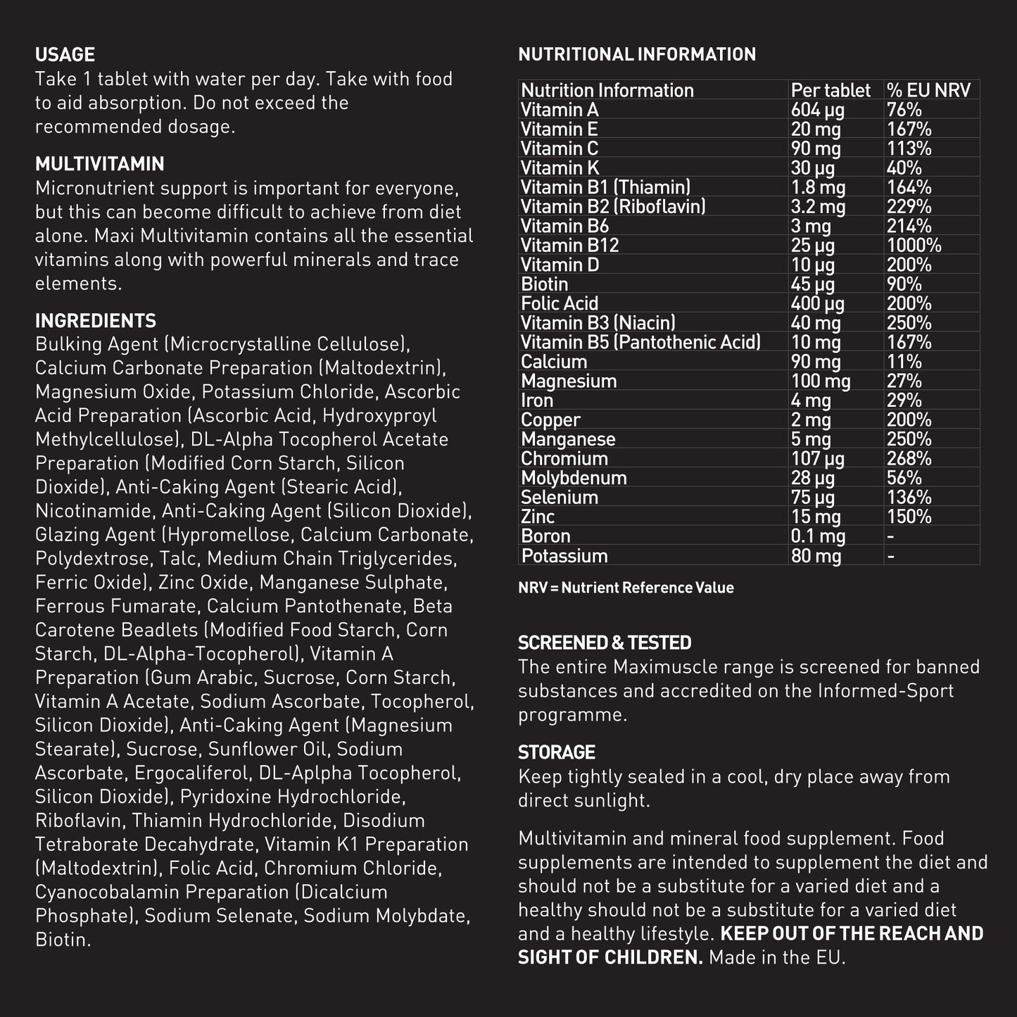 Maximuscle MAXIMUSCLE Multivitamin & Mineral Tablets 90'S