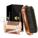 Sofmild Boar Bristle Beard Brush for Men, Beards and Mustaches Grooming Set Including 100% Pure Boar Bristle Beard Brush, Beard Comb, 2 Pcs Mustache Scissors, and Travel Bag