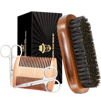Sofmild Boar Bristle Beard Brush for Men, Beards and Mustaches Grooming Set Including 100% Pure Boar Bristle Beard Brush, Beard Comb, 2 Pcs Mustache Scissors, and Travel Bag