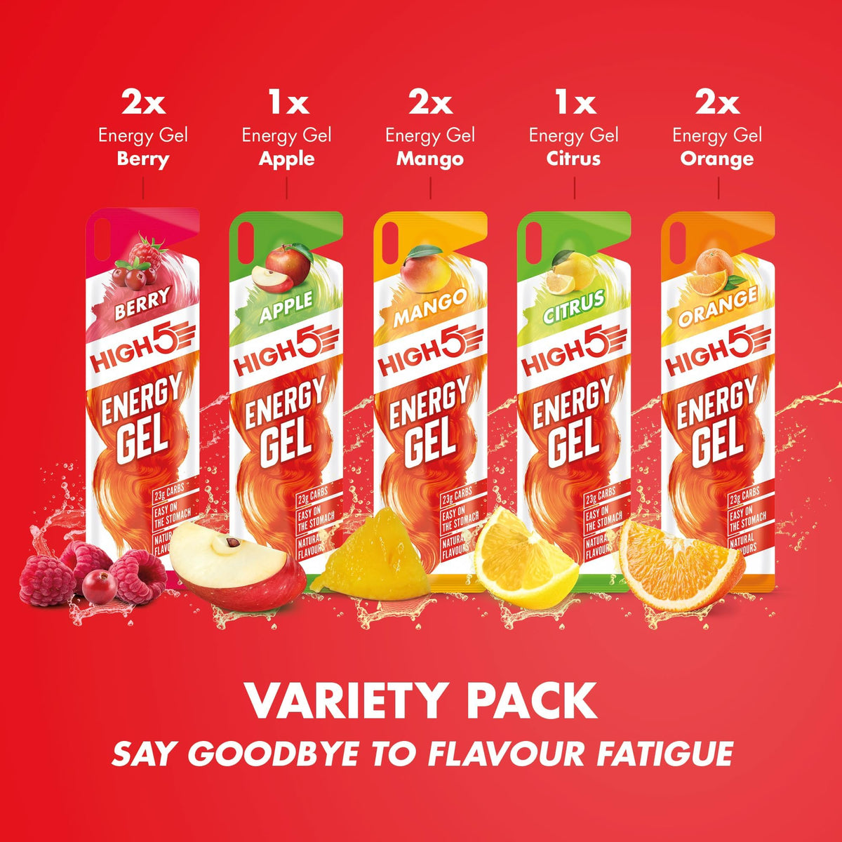 HIGH5 Energy Gel Pack - Running Gel for Quick Energy Release - Natural Fruit Juice & Caffeine-Free - On-the-Go Sports Nutrition for Runners, Cyclists & Endurance Training (Assorted Flavours, 8 x 40g)
