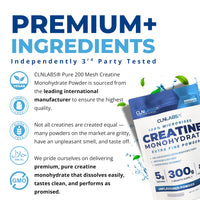Creatine Monohydrate Powder - 300g (60 x 5g Servings) | 200 Mesh Fine Grade Powder, Pure & Mixes Easily | Includes Scoop | Unflavoured | Made in The UK By CLN Labs