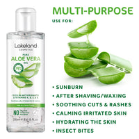 LAKELAND COSMETICS Lakeland Cosmetics Aloe Vera Gel 250ml contains 100% pure natural bio active aloe gel moisturiser, soothes cuts, irritated skin, burns & sunburn relief for face & body great aftersun lotion cream
