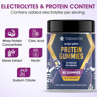TERRAMOON Protein Gummies, 9g Protein Per Serving, 90 Gummies, 30-Day Supply with BCAA and Electrolytes