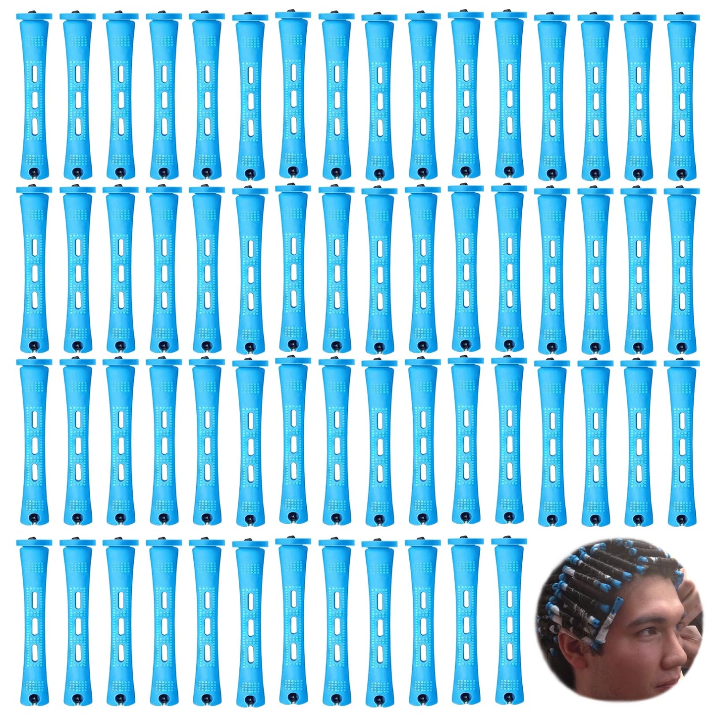 Vierone Perm Rods Perm Kit 60 PCS Small Size Hair Curlers Rollers 0.35 Inch Hair Rollers Perm Kit Short Hair Men Home Perm Kits for Long Short Hair Styling Tool Hair Curlers for Women and Men (Blue)