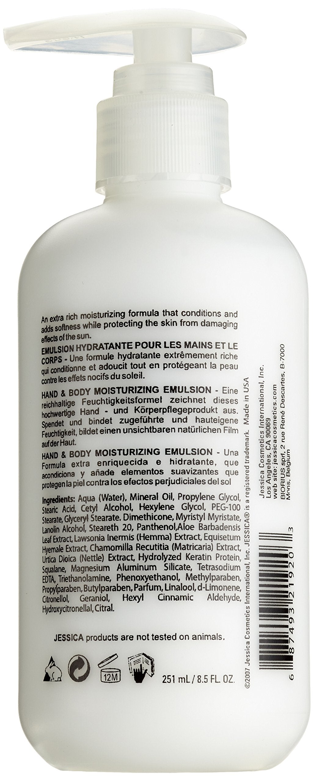 JESSICA Body Lotion, Hand and Body Moisturising Emulsion, Hydrating for Dry Skin, Silky & Smooth, 251ml