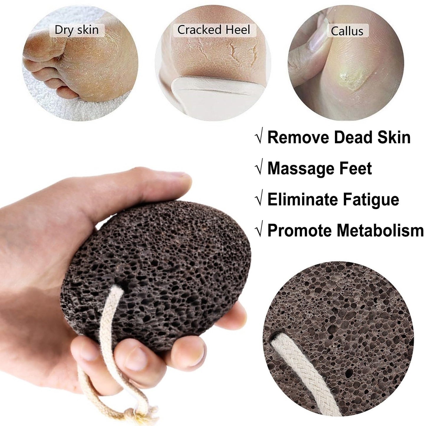 PHOGARY Natural Pumice Stone for Feet, 1 Pack Volcanic Lava Foot Stone Pedicure Tools Hard Skin Callus Remover for Feet and Hands - Natural Foot File Exfoliation to Remove Dead Skin-Black Foot Pumice