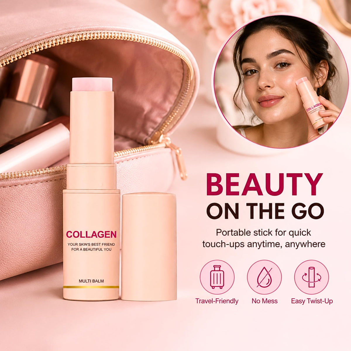 Lumiter Collagen Volume Multi Balm Stick - Collagen Stick for Face Fine Lines & Wrinkle, CollagenWand Stick, Elasticity & Radiance Care for Neck Lips Eye Balm, Makeup Base, 7g