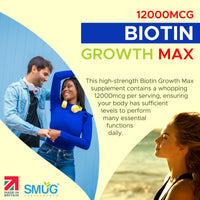 Biotin Tablets 12000mcg – 365 Tablets – Vegan Food Supplement – Made in Britain – SMUG Supplements