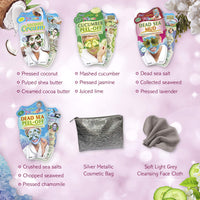 7th Heaven Pamper & Party Skincare Set - 10 x Face Masks, Silver Make Up Bag & Cleansing Face Cloth - Gift Set Mix of Peel Off Masks & Cream Face Masks