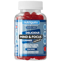 Nutrigums Mind & Focus Ashwagandha Gummy | Ashwagandha, L-Theanine, Vitamins D, B5, B6 & B12 | Raspberry Flavour | 60 Vegan Gummies | Cognitive Health, Nervous System and Mental Performance by NUTRIGUMS®
