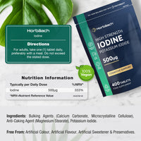 Horbäach Iodine Supplement 500mcg | 400 Vegan Tablets (1+ Year Supply) | High Strength Potassium Iodide | by Horbaach