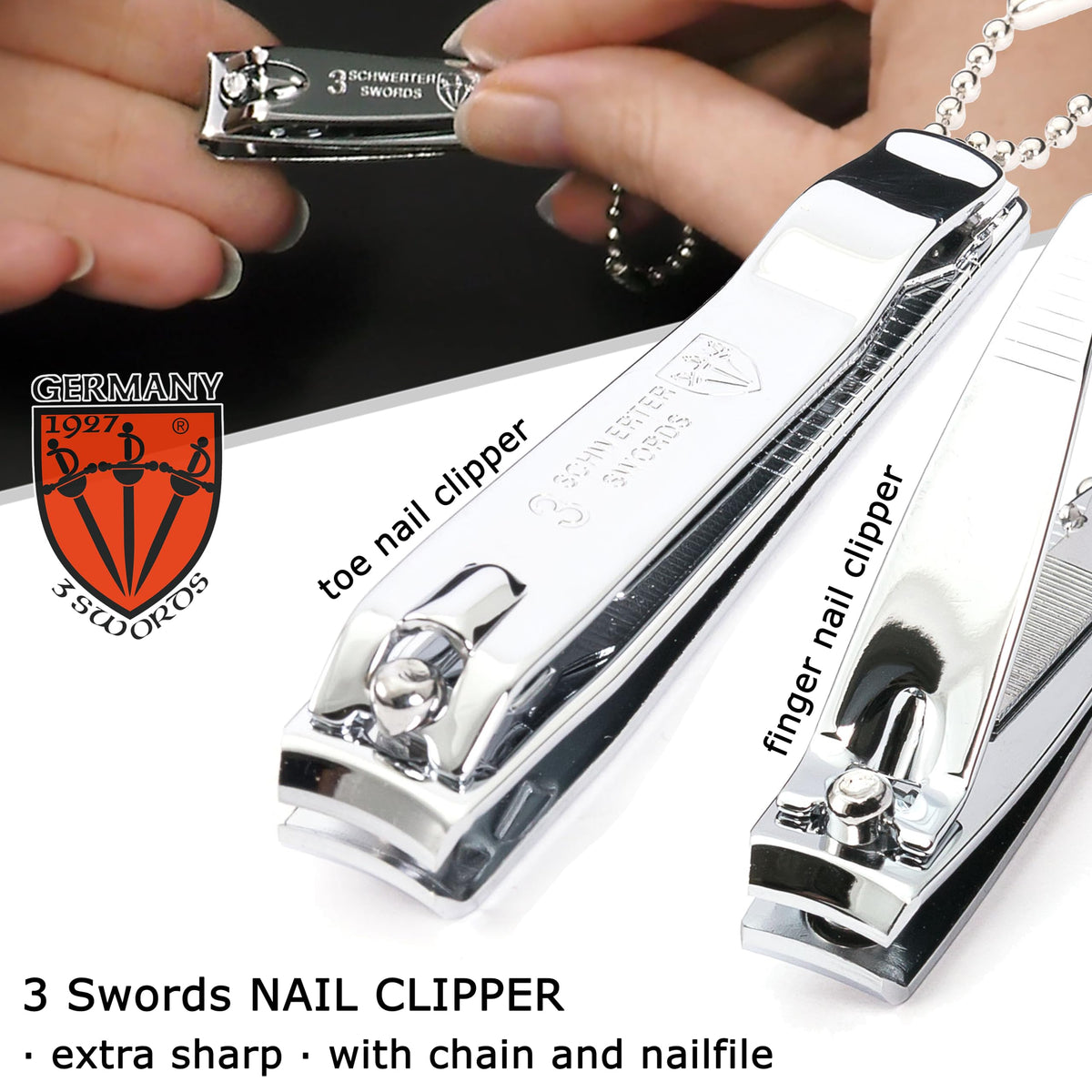 3 Swords Germany - manicure set with toe nail clipper, finger nail clipper, nail file and tweezers - brand quality since 1927