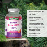 Biotin Gummies 5000mcg | High Strength Vitamin B7 | Natural Strawberry Flavour | 60 Vegan Gummies | Nature's Truth