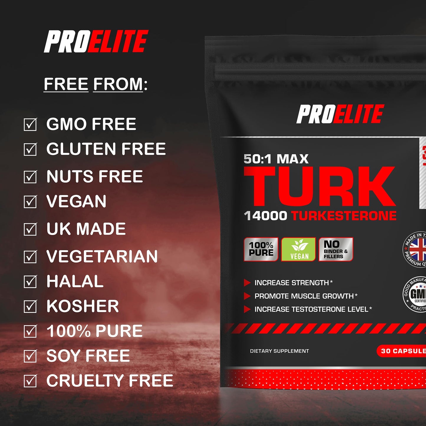 Turkesterone 14000mg | 30 Capsules Vegan Ajuga Turkestanica 50:1 Extract Supplement - Turkesterone High Strength Muscle Growth & Strength - NO Fillers or Binders by PROELITE