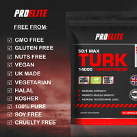 Turkesterone 14000mg | 30 Capsules Vegan Ajuga Turkestanica 50:1 Extract Supplement - Turkesterone High Strength Muscle Growth & Strength - NO Fillers or Binders by PROELITE