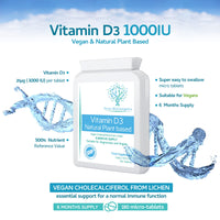swiss bioenergetics Vitamin D3 1000 IU - 100% Vegan - 6 Months Supply - Natural Cholecalciferol derived from Algae, Making it Low-CO2 and 100% Plant sourced - no pesticides and no Harsh solvents - UK Made