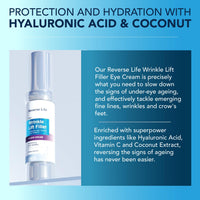 Reverse Life - Lifting Eye Cream for Wrinkles - Eye Cream for Dark Circles and Puffy Eyes with Lifting and Filling Properties - Hyaluronic Acid, Coconut Extract & Vitamin C - 30ml