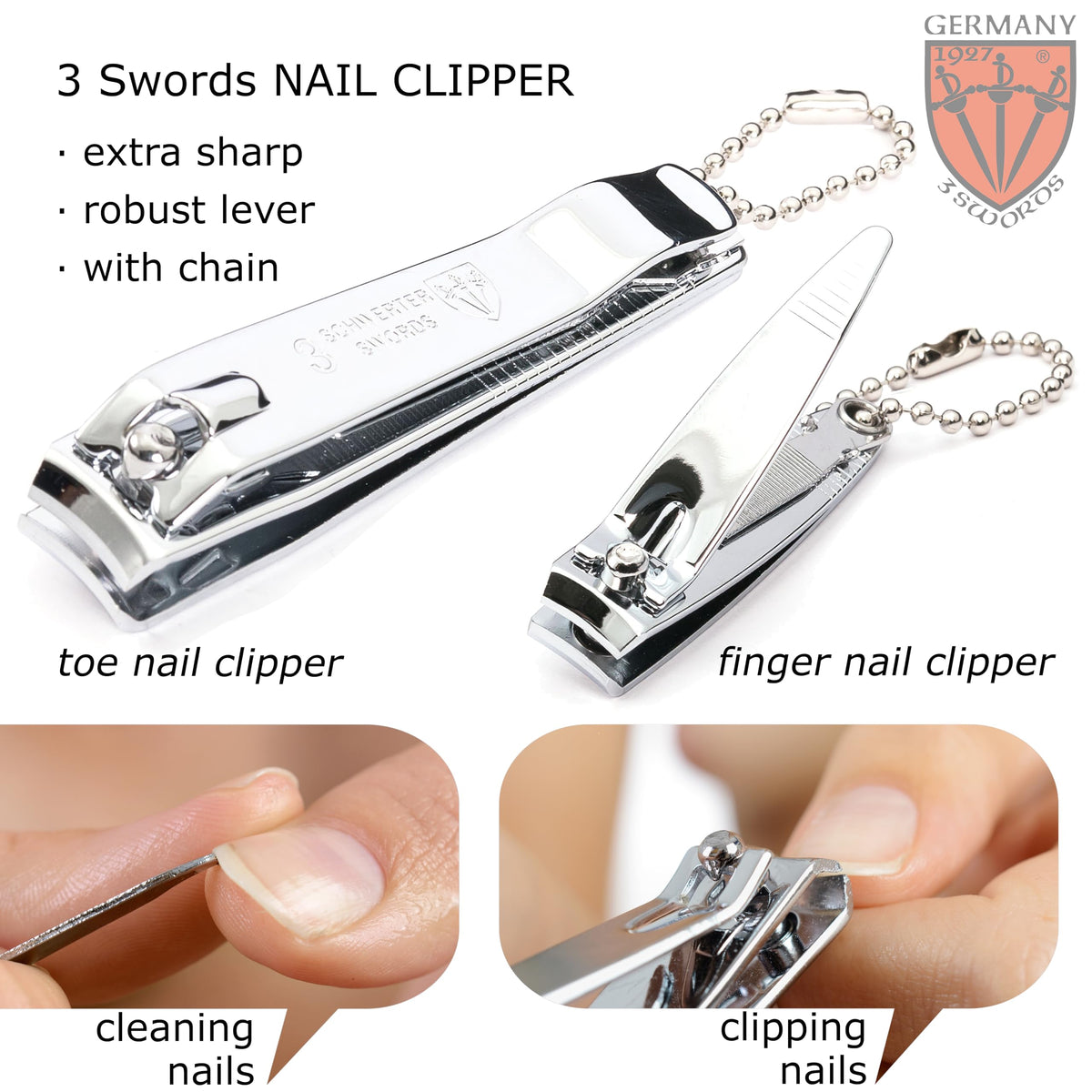 3 Swords Germany - manicure set with finger and toe nail clipper tweezers and nail file in brown synthetic leather case - brand quality