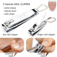 3 Swords Germany - manicure set with finger and toe nail clipper tweezers and nail file in brown synthetic leather case - brand quality