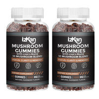 Izkan Lion's Mane Gummies 3000mg - 10 Brain Health Mushrooms Gummies Supplement Promotes Focus, Memory, and Mood - 60 Count (Rasberry Flavor, Halal, Gluten-Free, Vegan) (2)