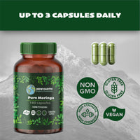New Earth Organic Essentials Pure Moringa Capsules - Pure Moringa Oleifera Leaf Powder -180 Vegan Capsules