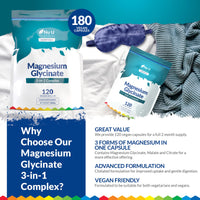 Magnesium Glycinate 3-in-1 Complex 1813mg - 120 Vegan Capsules - Triple High Absorption Bisglycinate, Citrate & Malate - 384mg Elemental Mag per Serving - Made in The UK - Nu U Nutrition