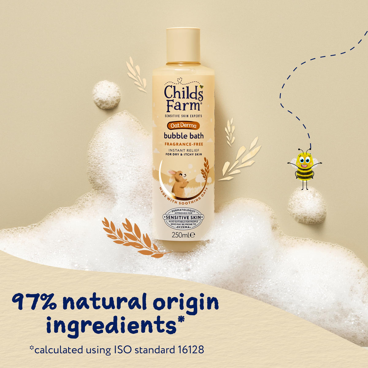 Childs Farm OatDerma Bubble Bath, Fragrance Free, Soothing Hydration for Sensitive Skin, Baby, 250ml