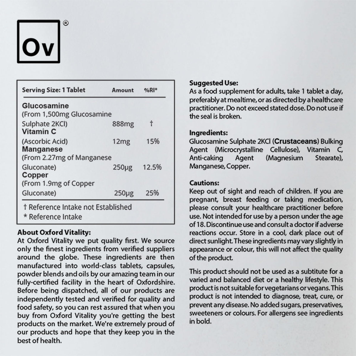 Ov OXFORD VITALITY Oxford Vitality | Glucosamine Tablets | Supplements for Joints