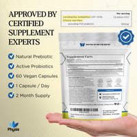 Physis Prebiotics with Probiotics | FOS Fibre Supplement | Gut Health Fiber & Digestion | Diarrhoea & Constipation Relief | 60 Vegan Capsules | 2 Month Supply | Lactobacillus Acidophilus