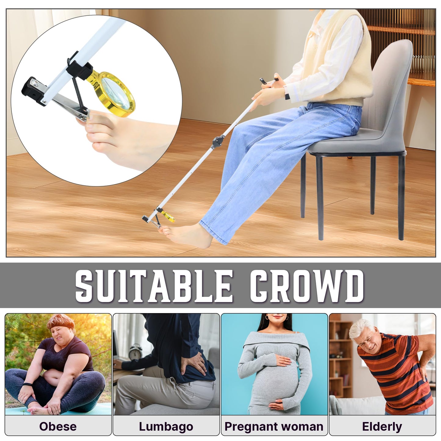 XARILK Aluminium Long Handle Toenail Clippers with Magnifying Glass Helps Obese, Elderly, Pregnant Women Without Bending Down to Cut Toenails (60cm,W/Magnifying Glass)
