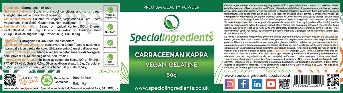 SPECIAL INGREDIENTS Carrageenan Iota 50g and Carrageenan Kappa 50g Premium Quality