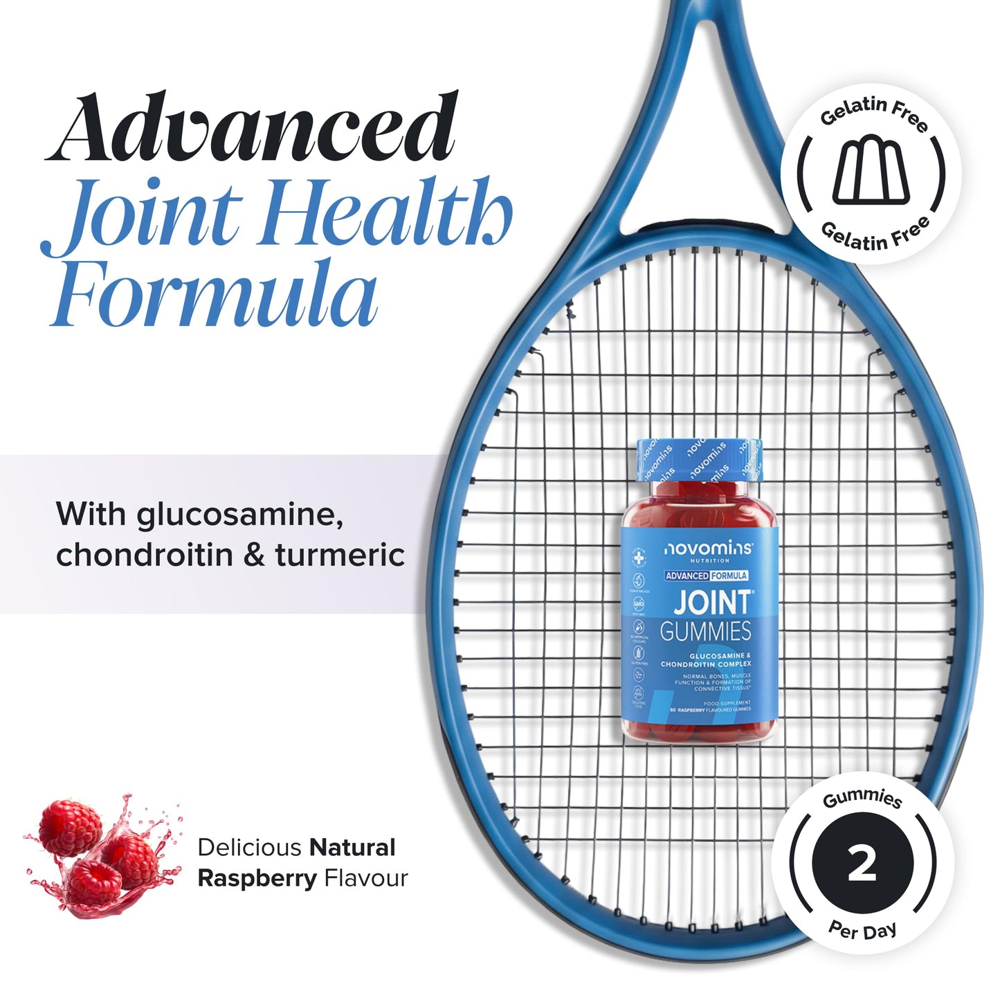 novomins Joint Gummies - Glucosamine and Chondroitin High Strength - Turmeric, Vitamin D, E & C, Glucosamine Sulphate & Chondroitin - Joint Care Supplements for Women and Men - 1 Month Supply - Novomins